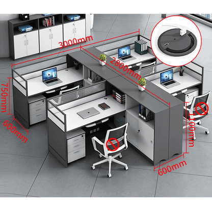 L shaped office desk computer desk, simple office card slot in gray white color