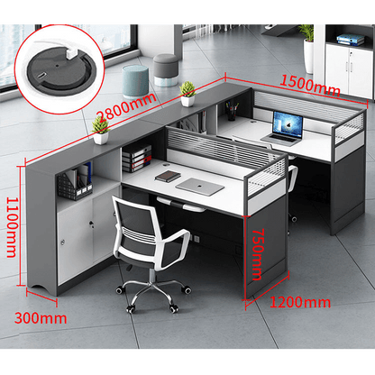 L shaped office desk computer desk, simple office card slot in gray white color