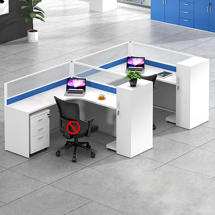 L shaped office desk, employee computer desk with cabinet