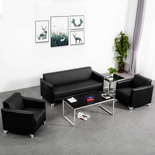 Office sofa, business reception and meeting sofa, black, leather