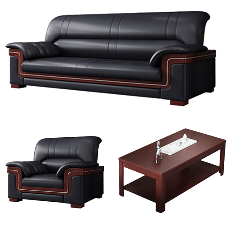 Office sofa, business reception guest leather sofa for office, thickened black leather