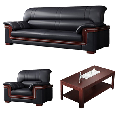 Office sofa, business reception guest leather sofa for office, thickened black leather