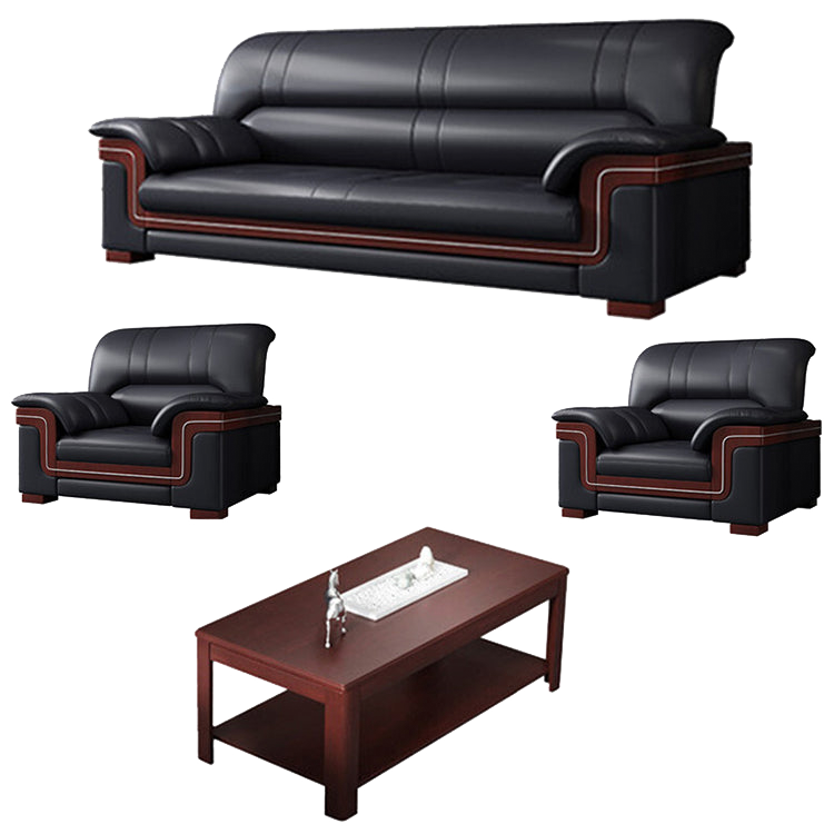 Office sofa, business reception guest leather sofa for office, thickened black leather