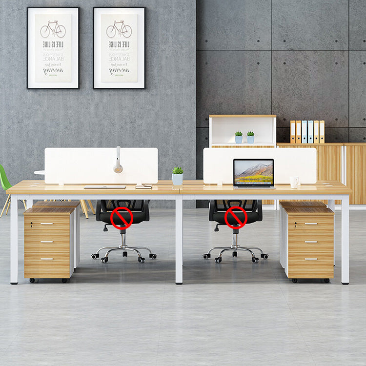 Multiple person office desk and chair set, modern employee workstation with screen partition