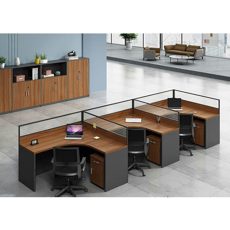 Office furniture staff desk and chair combination with screen workstation including cabinet