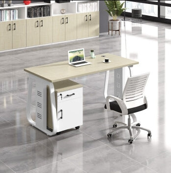 Office desk and chair combination, workstation computer desk in black and white