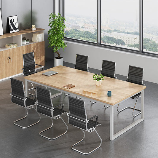 Simple Wood Colored Rectangular Staff Table Conference Table