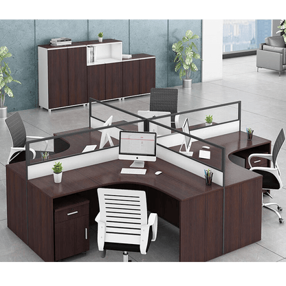 Office desk with card slot partition, employee computer desk with cabinet and chair