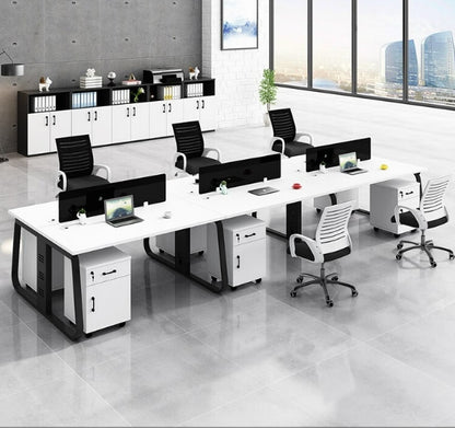 Office desk and chair combination, workstation computer desk in black and white