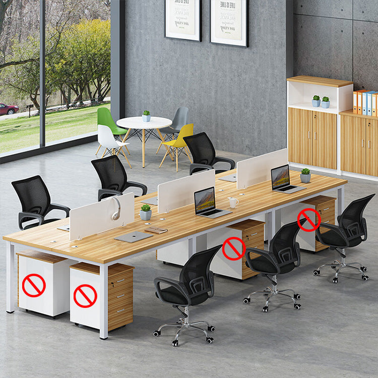 Multiple person office desk and chair set, modern employee workstation with screen partition