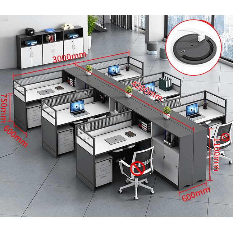 L shaped office desk computer desk, simple office card slot in gray white color