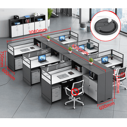 L shaped office desk computer desk, simple office card slot in gray white color