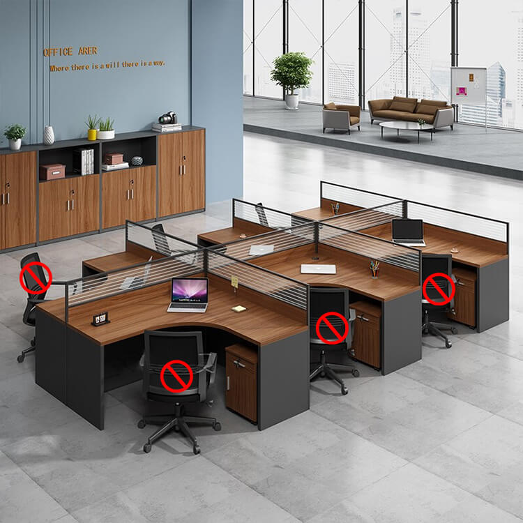 Office furniture staff desk and chair combination with screen workstation including cabinet