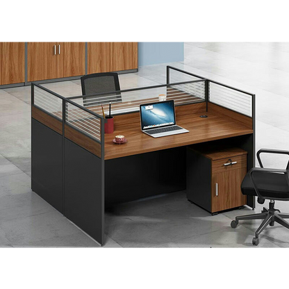 Office furniture staff desk and chair combination with screen workstation including cabinet