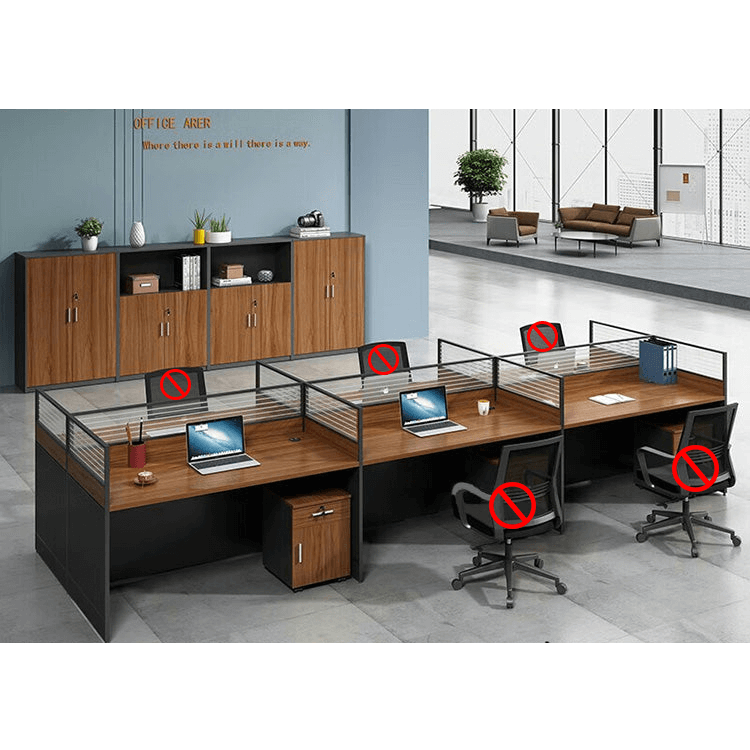 Office furniture staff desk and chair combination with screen workstation including cabinet