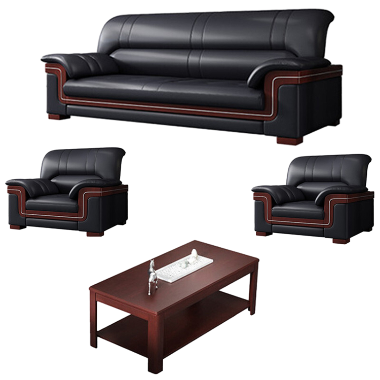 Office sofa, business reception guest leather sofa for office, thickened black leather