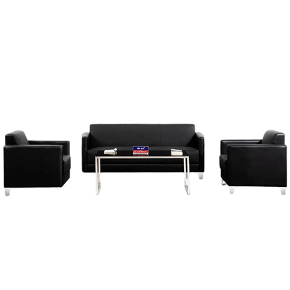 Office sofa, business reception and meeting sofa, black, leather