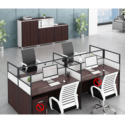 Office desk with card slot partition, employee computer desk with cabinet and chair