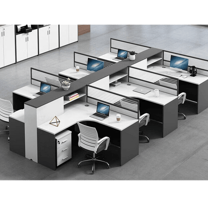 Creative multicombination office desk for employees with chairs and cabinets