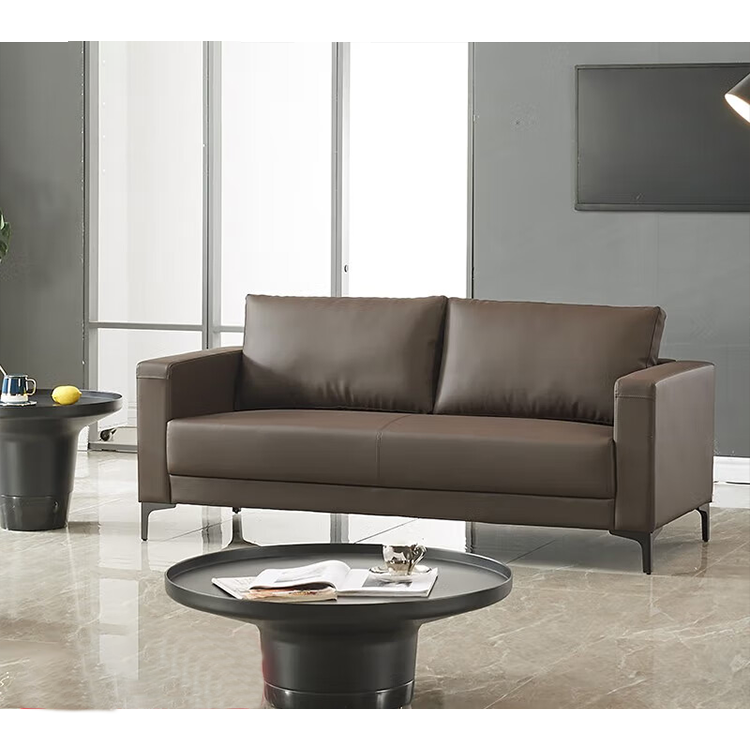 Simplified modern sofa, business office sofa, casual sofa with deep seating, black, leather