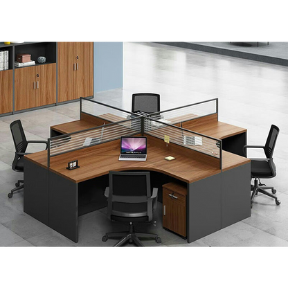 Office furniture staff desk and chair combination with screen workstation including cabinet