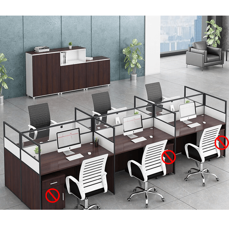 Office desk with card slot partition, employee computer desk with cabinet and chair