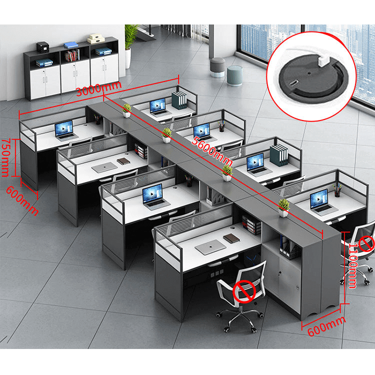 L shaped office desk computer desk, simple office card slot in gray white color