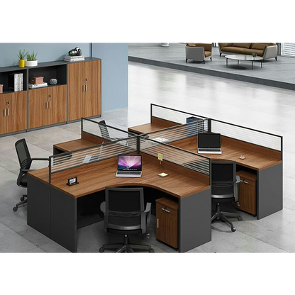 Office furniture staff desk and chair combination with screen workstation including cabinet