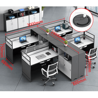 L shaped office desk computer desk, simple office card slot in gray white color