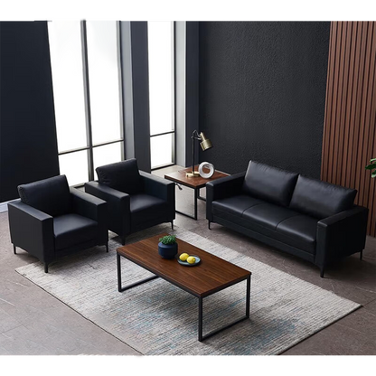 Simplified modern sofa, business office sofa, casual sofa with deep seating, black, leather