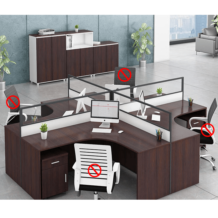 Office desk with card slot partition, employee computer desk with cabinet and chair