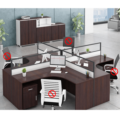 Office desk with card slot partition, employee computer desk with cabinet and chair