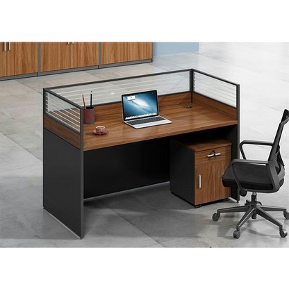 Office furniture staff desk and chair combination with screen workstation including cabinet