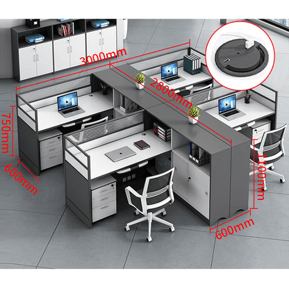 L shaped office desk computer desk, simple office card slot in gray white color