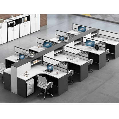 Creative multicombination office desk for employees with chairs and cabinets