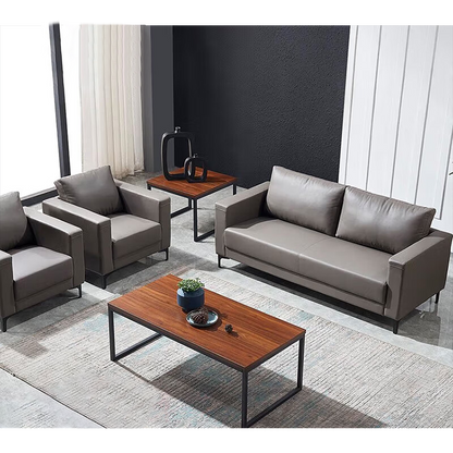 Simplified modern sofa, business office sofa, casual sofa with deep seating, black, leather