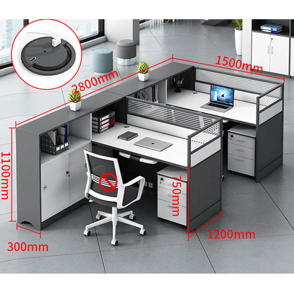 L shaped office desk computer desk, simple office card slot in gray white color