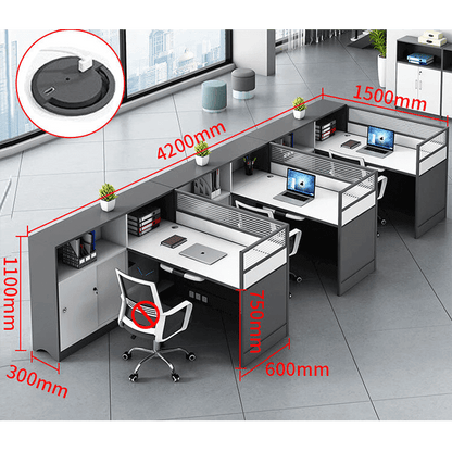 L shaped office desk computer desk, simple office card slot in gray white color