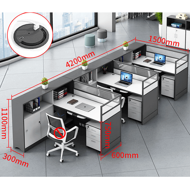 L shaped office desk computer desk, simple office card slot in gray white color