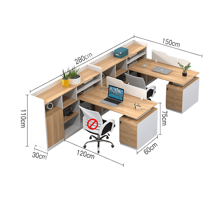 Simplified office staff card slot, employee desk with tall cabinet, freely configurable