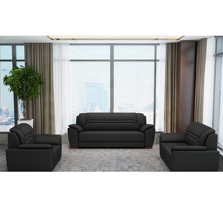 Office sofa, office reception guest sofa in leather, black