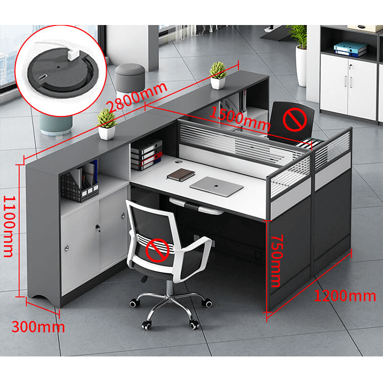 L shaped office desk computer desk, simple office card slot in gray white color