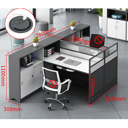 L shaped office desk computer desk, simple office card slot in gray white color