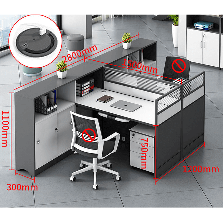 L shaped office desk computer desk, simple office card slot in gray white color