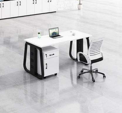 Office desk and chair combination, workstation computer desk in black and white