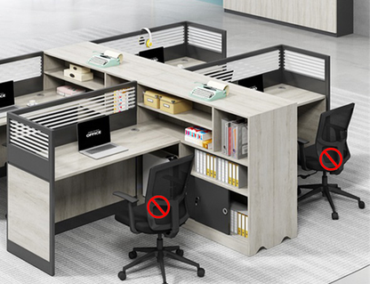 L shaped multiple combination employee desk with partition, office desk and chair combination