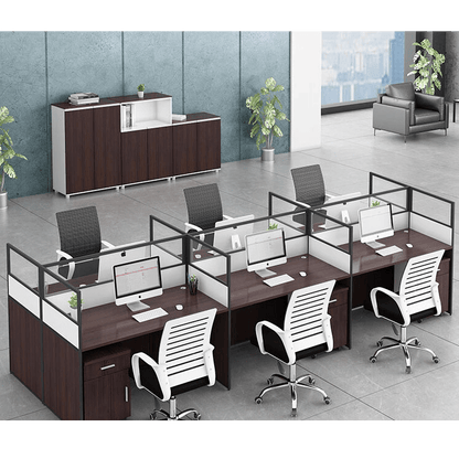 Office desk with card slot partition, employee computer desk with cabinet and chair