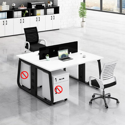 Office desk and chair combination, workstation computer desk in black and white