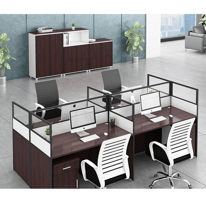 Office desk with card slot partition, employee computer desk with cabinet and chair