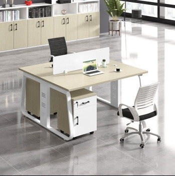 Office desk and chair combination, workstation computer desk in black and white